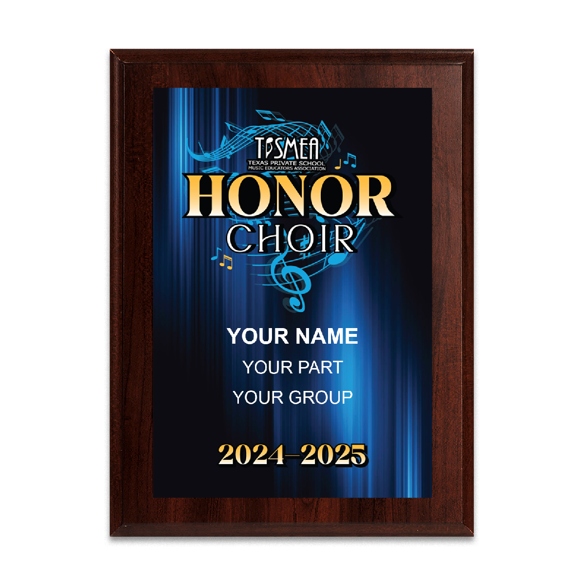 2024-2025 TPSMEA Honor Choir 6x8 Plaque