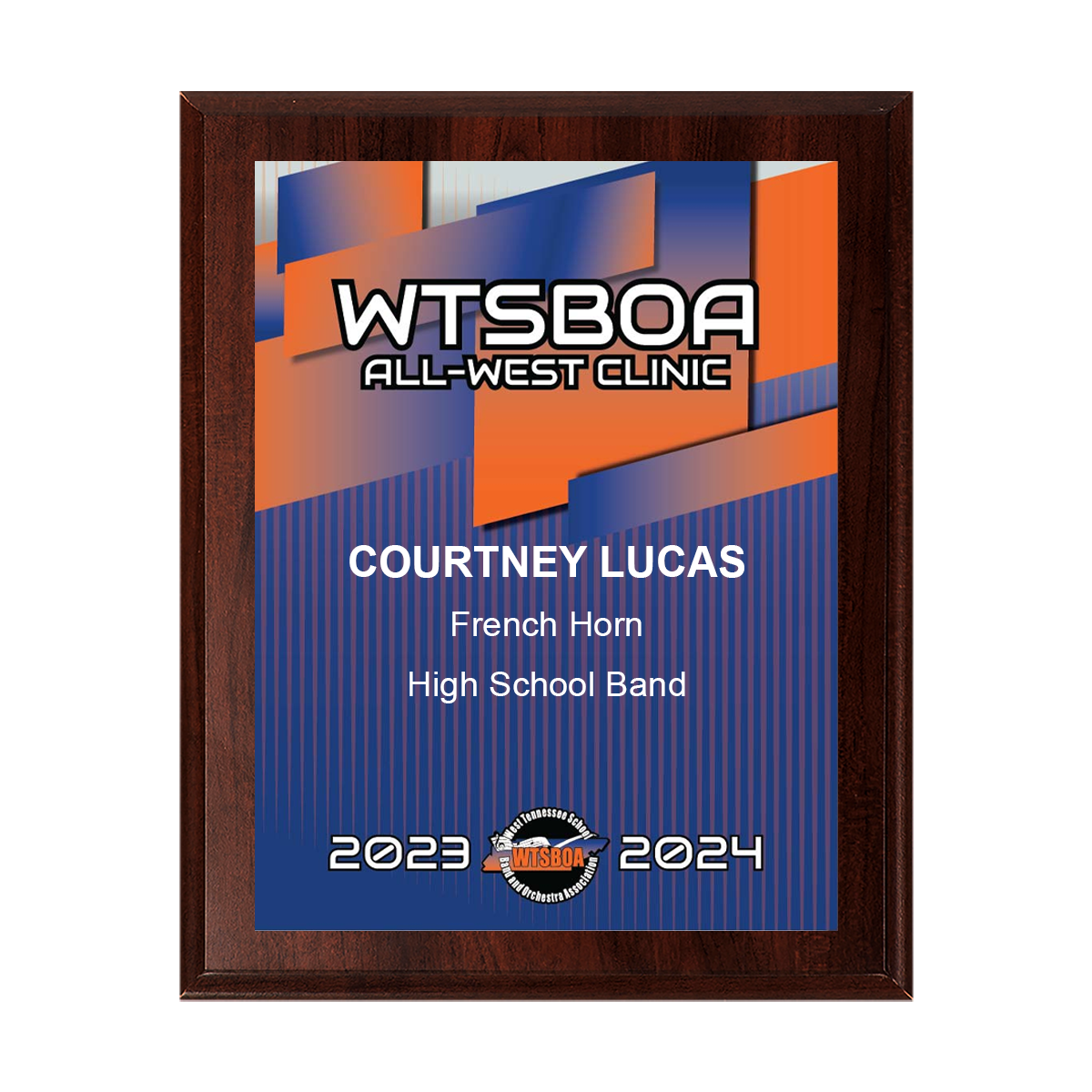 2024 WTSBOA All-West Clinic 6x8 Plaque