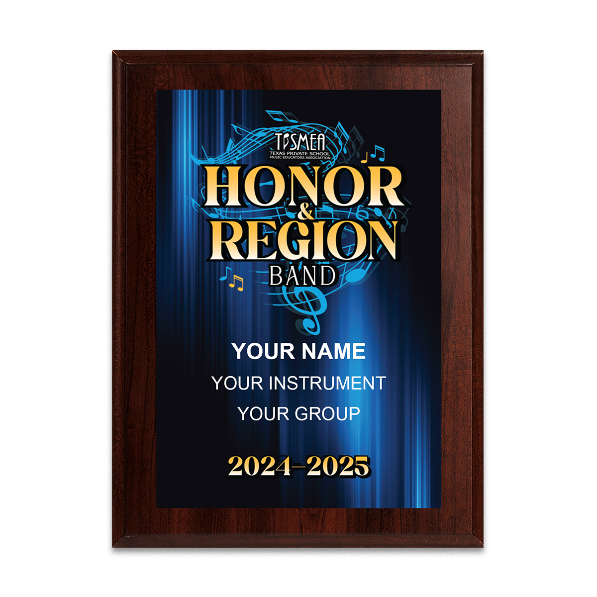 2024-2025 TPSMEA Region & Honor Band 6x8 Plaque