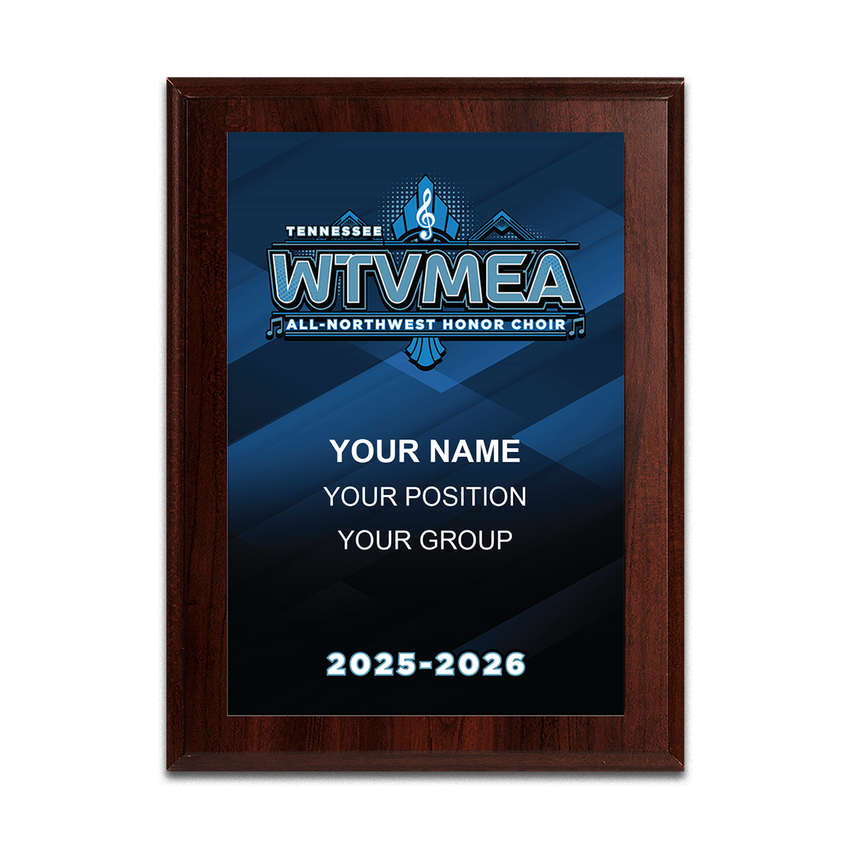 2025-2026 WTVMEA All Northwest Honor Choir 6x8 Plaque