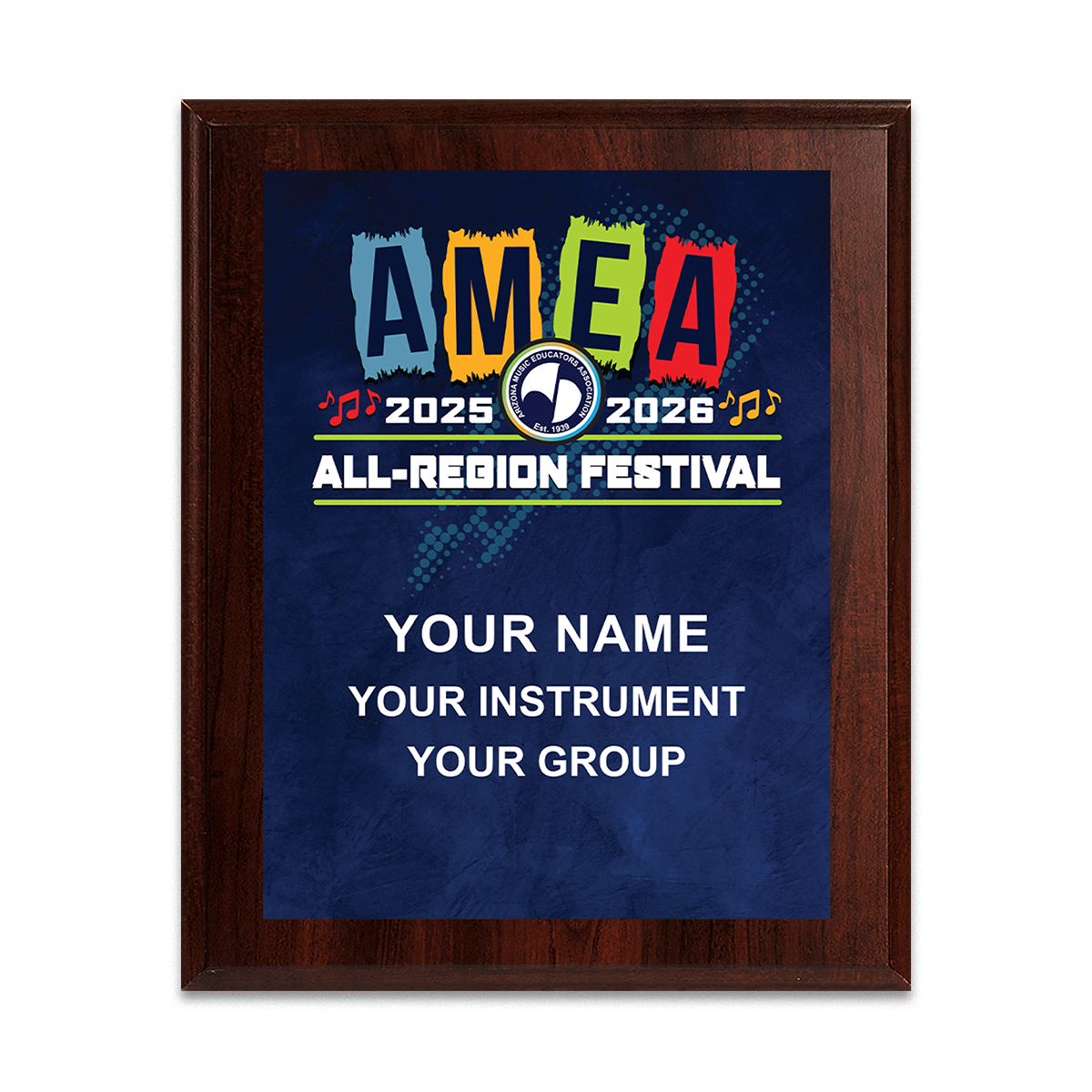 2025-2026 AMEA Region Festival 6x8 Plaque