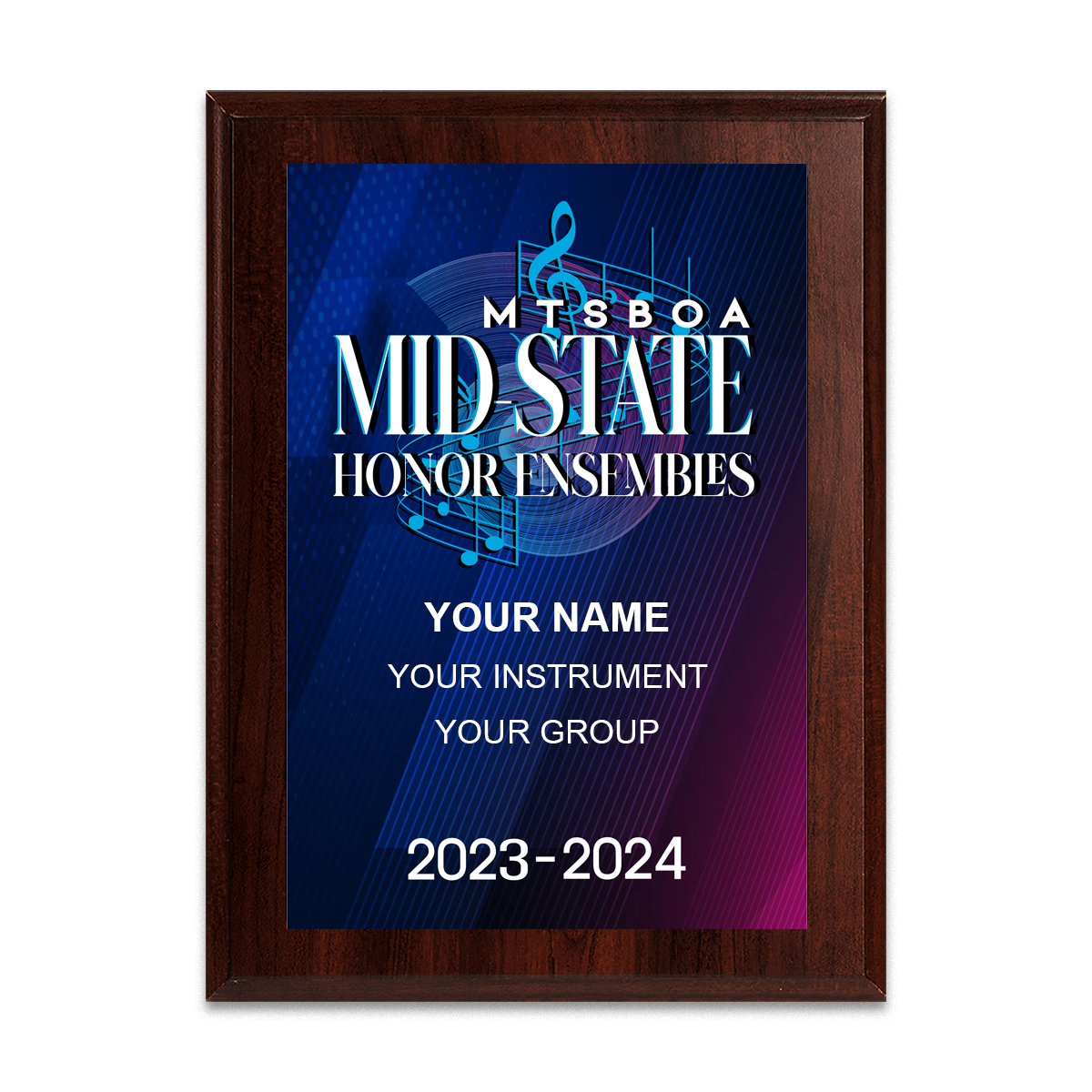 2023-2024 MTSBOA Mid-State Honor Ensembles 6x8 Plaque