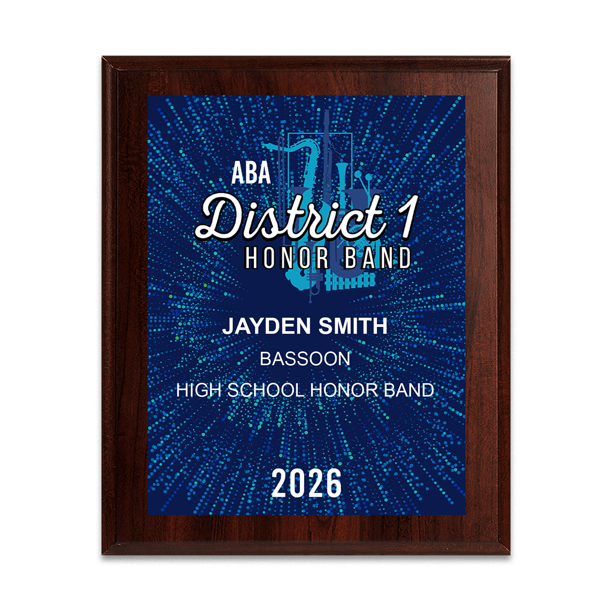 2026 Alabama ABA District I Honor Band 6x8 Plaque
