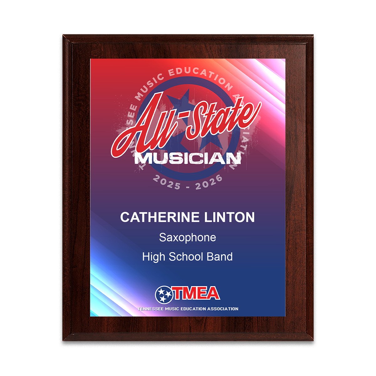 2026 TnMEA All-State Concerts 8x10 Plaque